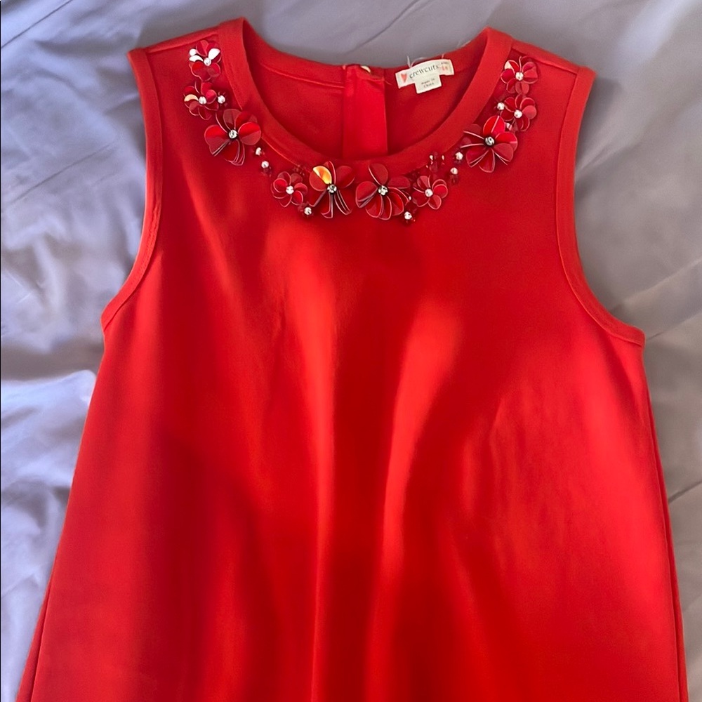 Crewcuts red dress with flower accent neckline. Size 14